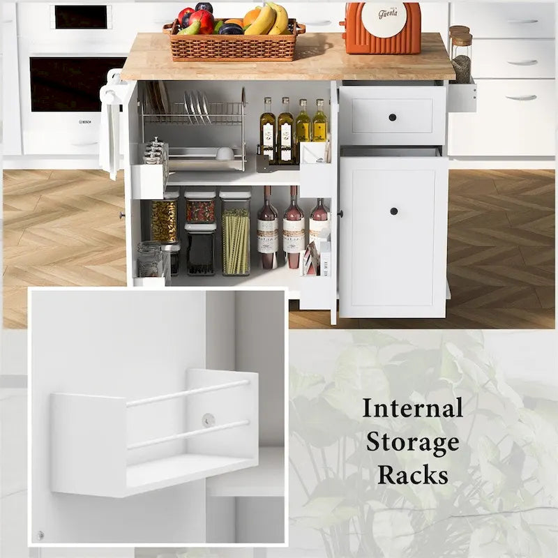 Desserte de cuisine roulante avec étagère de rangement interne et armoire coulissante