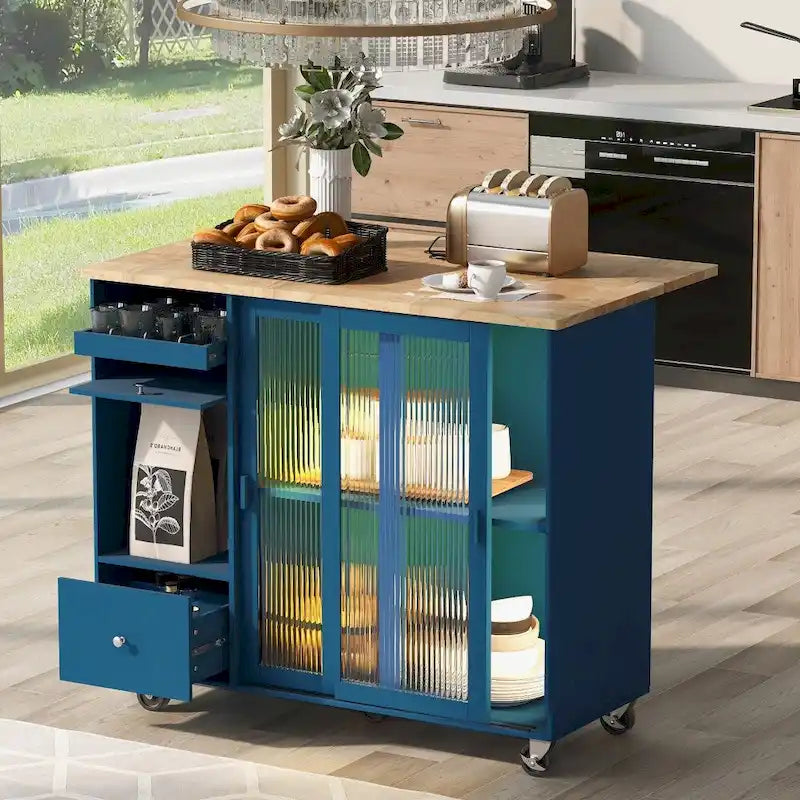 Desserte de cuisine à éclairage LED avec abattant et étagère réglable