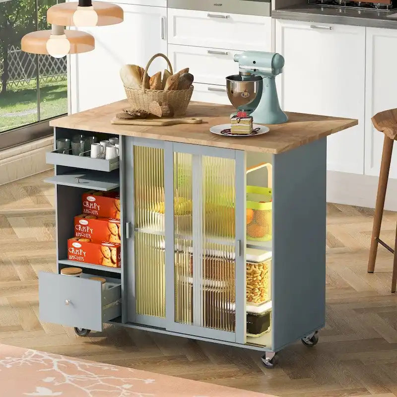 Desserte de cuisine à éclairage LED avec abattant et étagère réglable