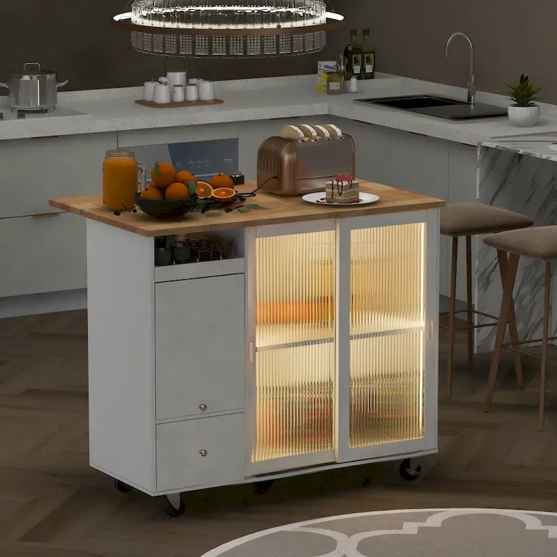 Desserte de cuisine à éclairage LED avec abattant et étagère réglable
