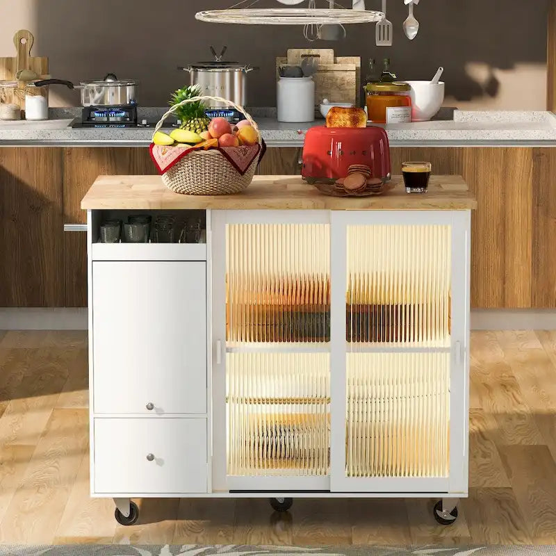Desserte de cuisine à éclairage LED avec abattant et étagère réglable