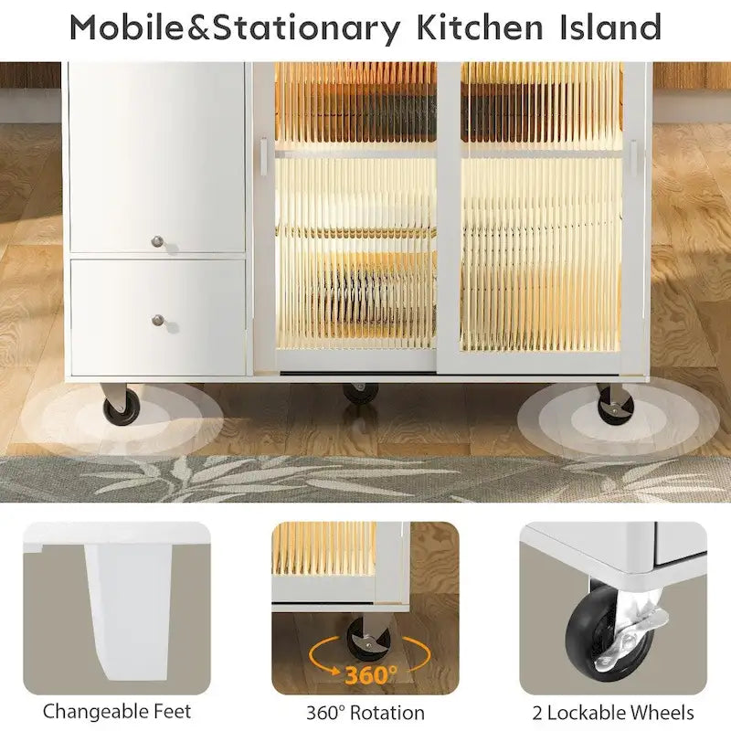 Desserte de cuisine à éclairage LED avec abattant et étagère réglable