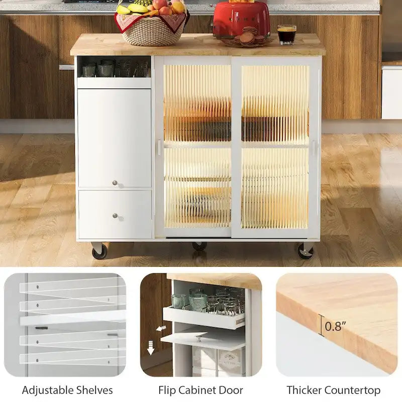 Desserte de cuisine à éclairage LED avec abattant et étagère réglable