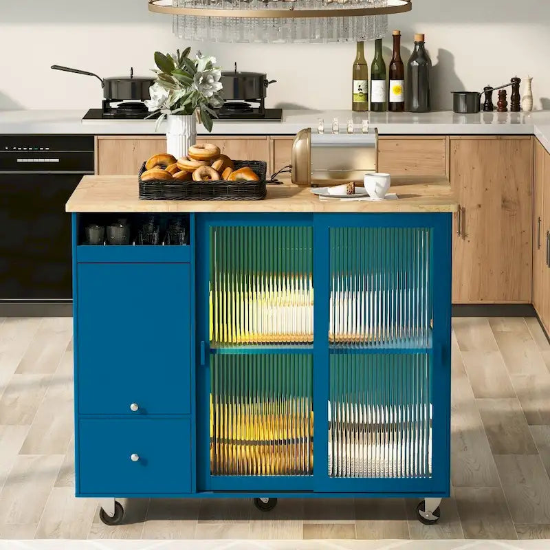 Desserte de cuisine à éclairage LED avec abattant et étagère réglable
