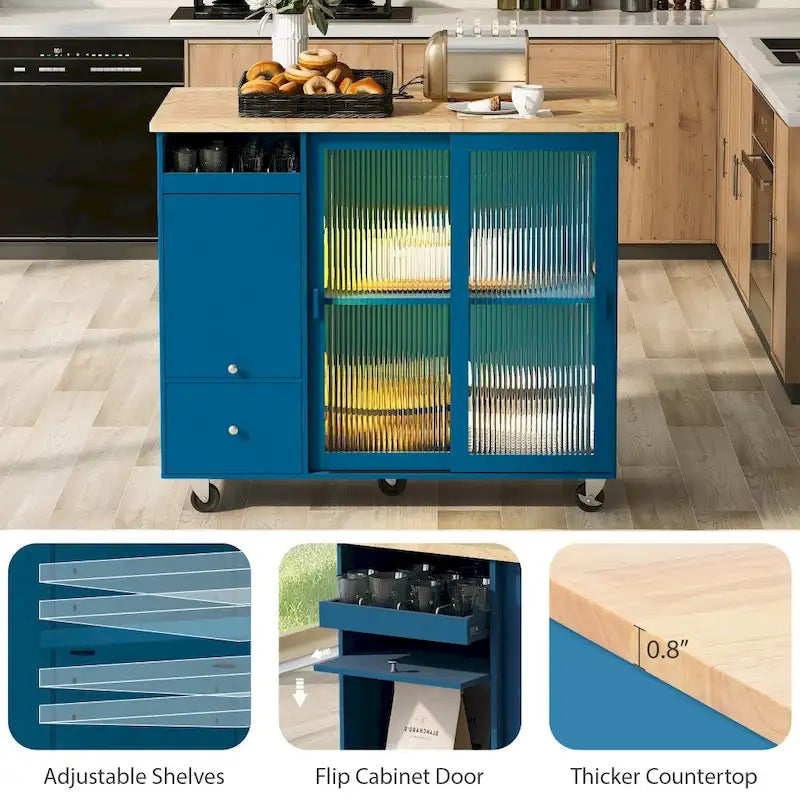 Desserte de cuisine à éclairage LED avec abattant et étagère réglable