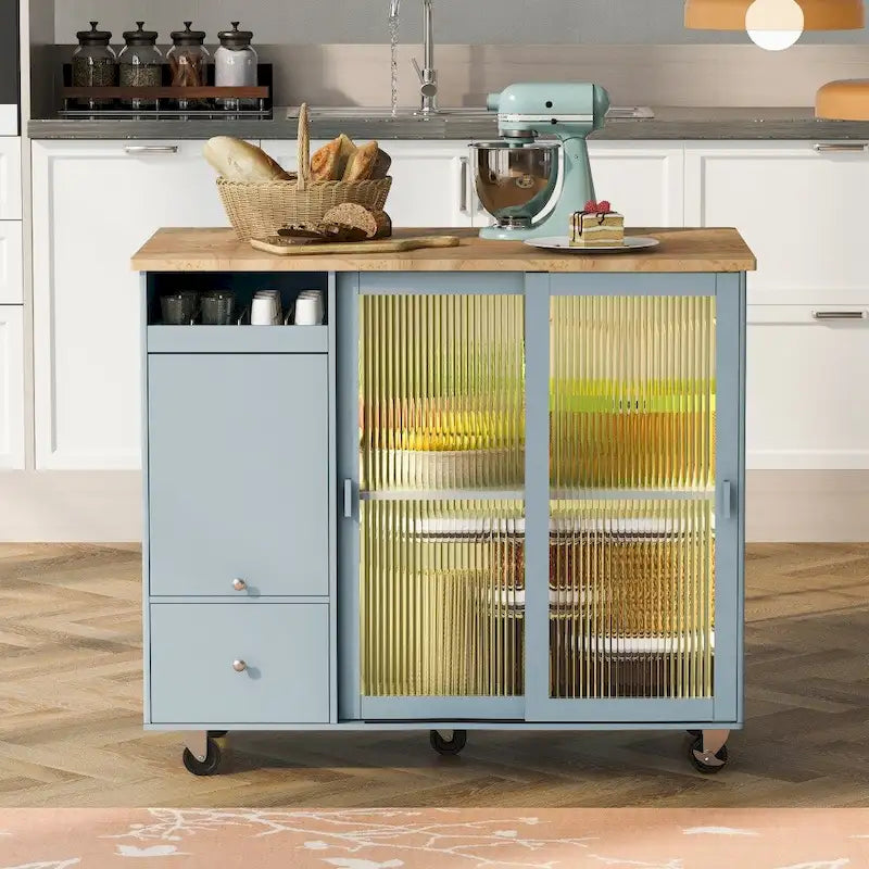 Desserte de cuisine à éclairage LED avec abattant et étagère réglable