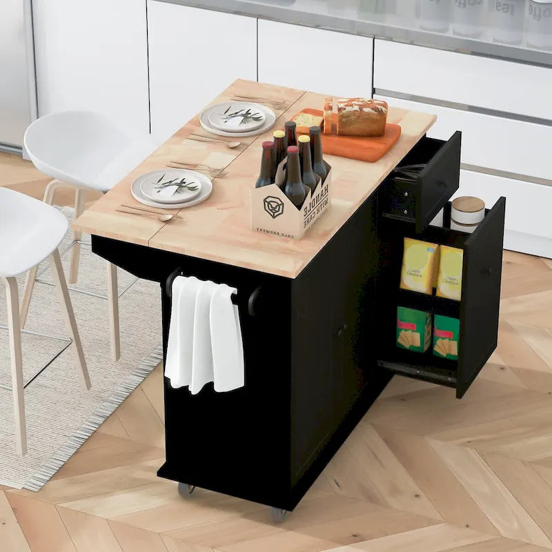 53.9 Chariot d'îlot de cuisine avec abattant sur roulettes