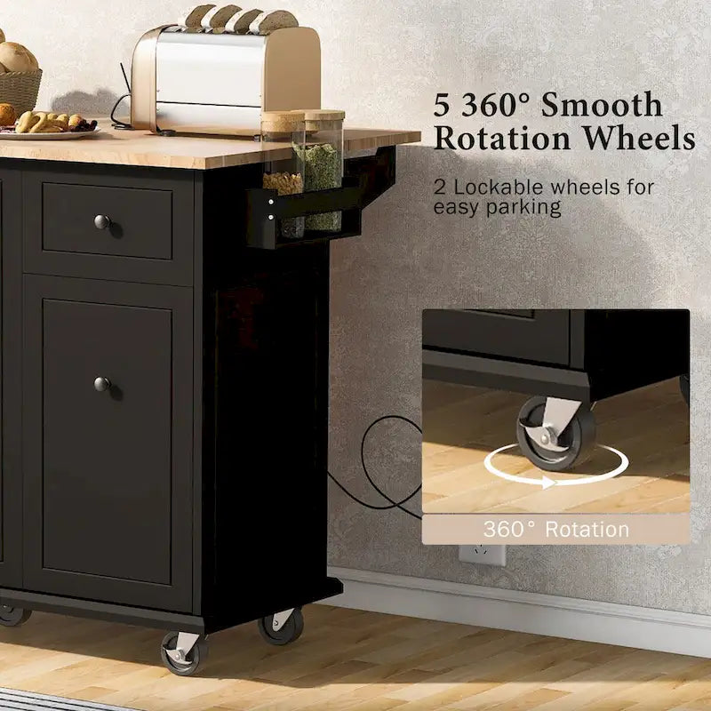 53.9 Chariot d'îlot de cuisine avec abattant sur roulettes