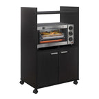 Chariot de cuisine micro-ondes à 2 portes avec étagères de rangement, Noir