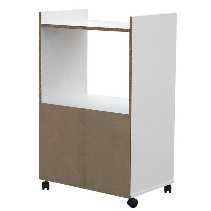 Chariot de cuisine micro-ondes à 2 portes avec étagères de rangement, Noir