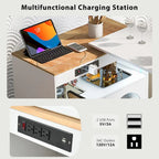 Chariot de cuisine îlot avec lumières LED, table extensible et prises électriques