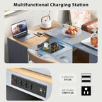 Chariot de cuisine îlot avec lumières LED, table extensible et prises électriques