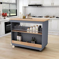 Îlot de cuisine roulant avec rangement, Chariot de cuisine réversible sur roues avec plateau en bois, casier à vin et porte-épices