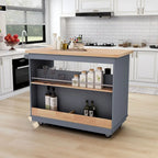 Îlot de cuisine roulant avec rangement, Chariot de cuisine réversible sur roues avec plateau en bois, casier à vin et porte-épices