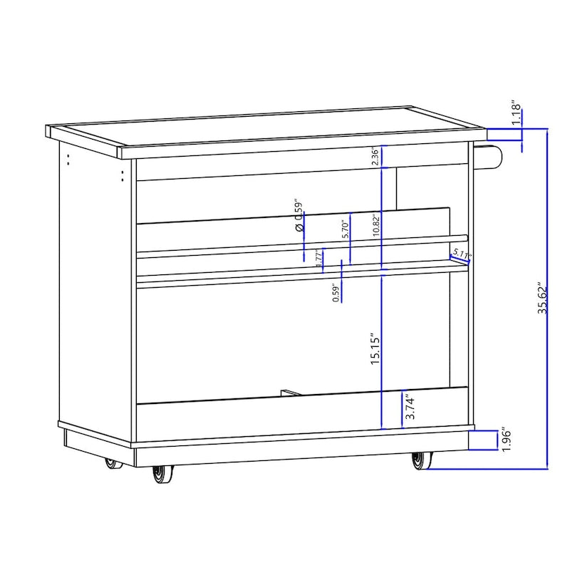 Îlot de cuisine roulant avec rangement, Chariot de cuisine réversible sur roues avec plateau en bois, casier à vin et porte-épices