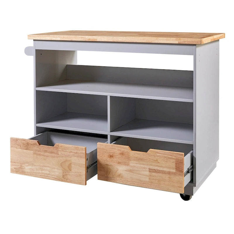 Îlot de cuisine roulant avec rangement, Chariot de cuisine réversible sur roues avec plateau en bois, casier à vin et porte-épices