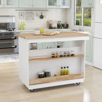 Îlot de cuisine roulant avec rangement, Chariot de cuisine réversible sur roues avec plateau en bois, casier à vin et porte-épices