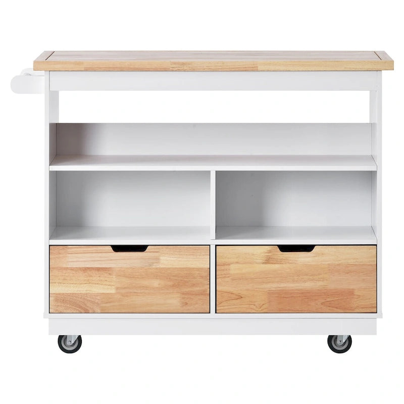 Îlot de cuisine roulant avec rangement, Chariot de cuisine réversible sur roues avec plateau en bois, casier à vin et porte-épices