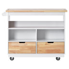 Îlot de cuisine roulant avec rangement, Chariot de cuisine réversible sur roues avec plateau en bois, casier à vin et porte-épices