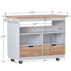 Îlot de cuisine roulant avec rangement, Chariot de cuisine réversible sur roues avec plateau en bois, casier à vin et porte-épices