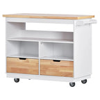 Îlot de cuisine roulant avec rangement, Chariot de cuisine réversible sur roues avec plateau en bois, casier à vin et porte-épices