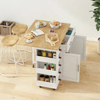 Desserte îlot de cuisine avec 2 portes et 2 tiroirs et plateau pliable