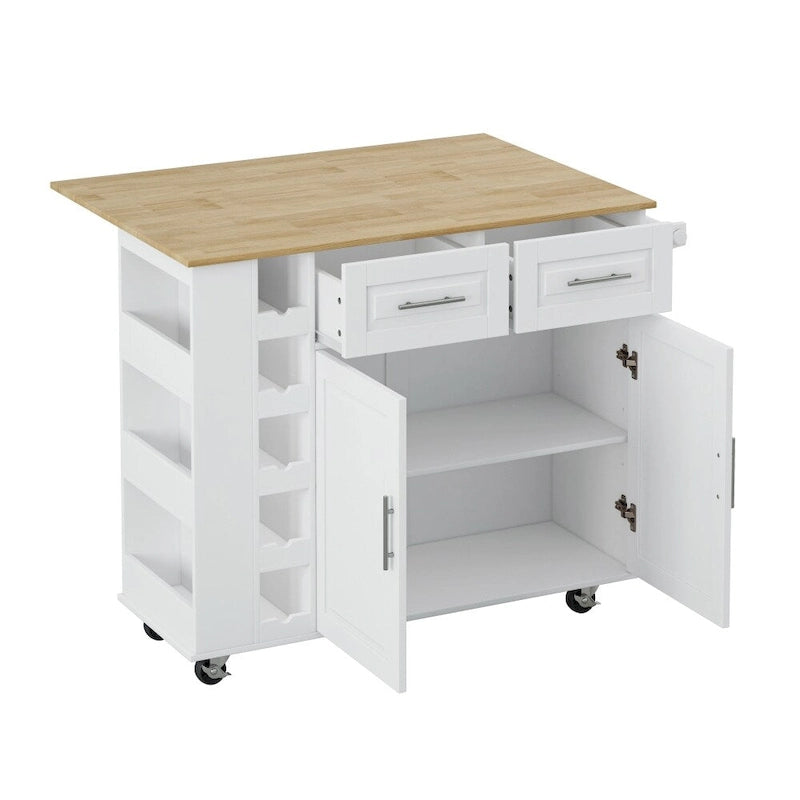 Desserte îlot de cuisine avec 2 portes et 2 tiroirs et plateau pliable