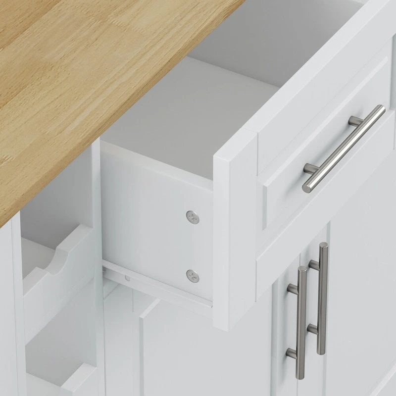 Desserte îlot de cuisine avec 2 portes et 2 tiroirs et plateau pliable