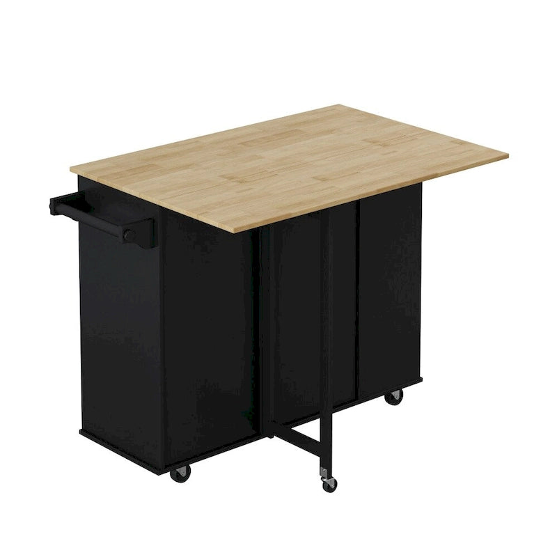 Desserte îlot de cuisine avec 2 portes et 2 tiroirs et plateau pliable