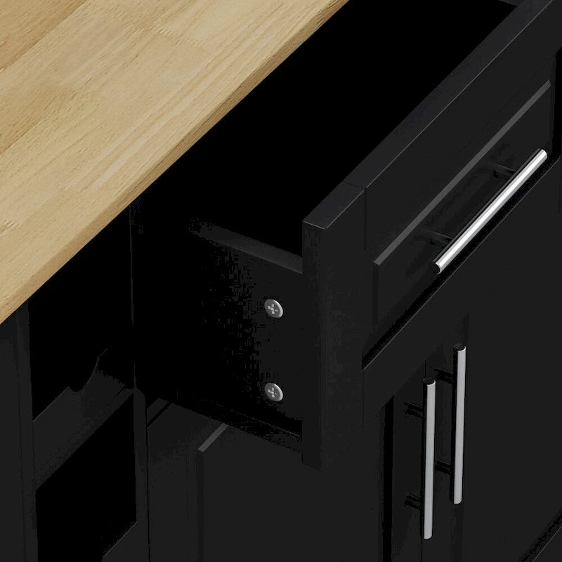 Desserte îlot de cuisine avec 2 portes et 2 tiroirs et plateau pliable
