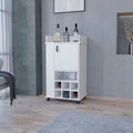 Meuble de bar à roulettes blanc avec porte et range-bouteilles