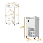Meuble de bar à roulettes blanc avec porte et range-bouteilles