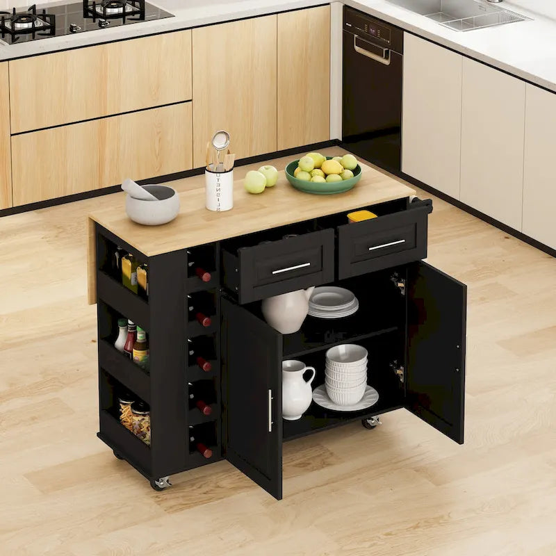 Multi-Functional Kitchen Island Cart with 2 Door Cabinet and Two Drawers