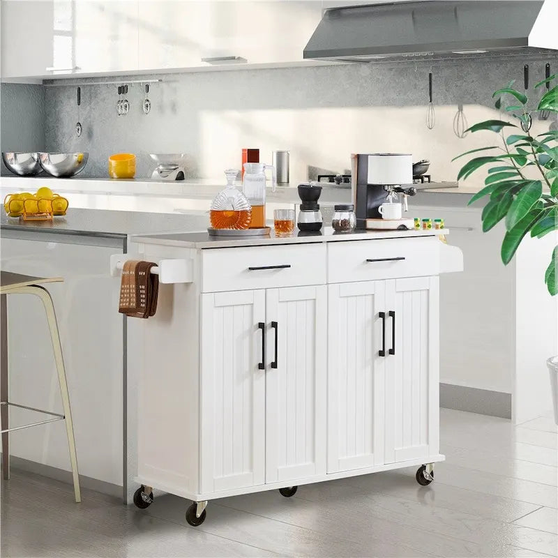 Grand îlot de cuisine roulant avec plateau en acier inoxydable