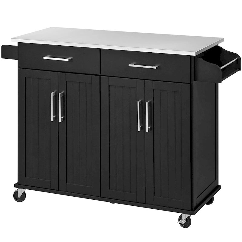 Grand îlot de cuisine roulant avec plateau en acier inoxydable