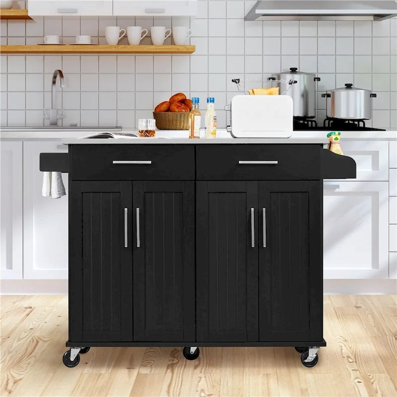 Grand îlot de cuisine roulant avec plateau en acier inoxydable