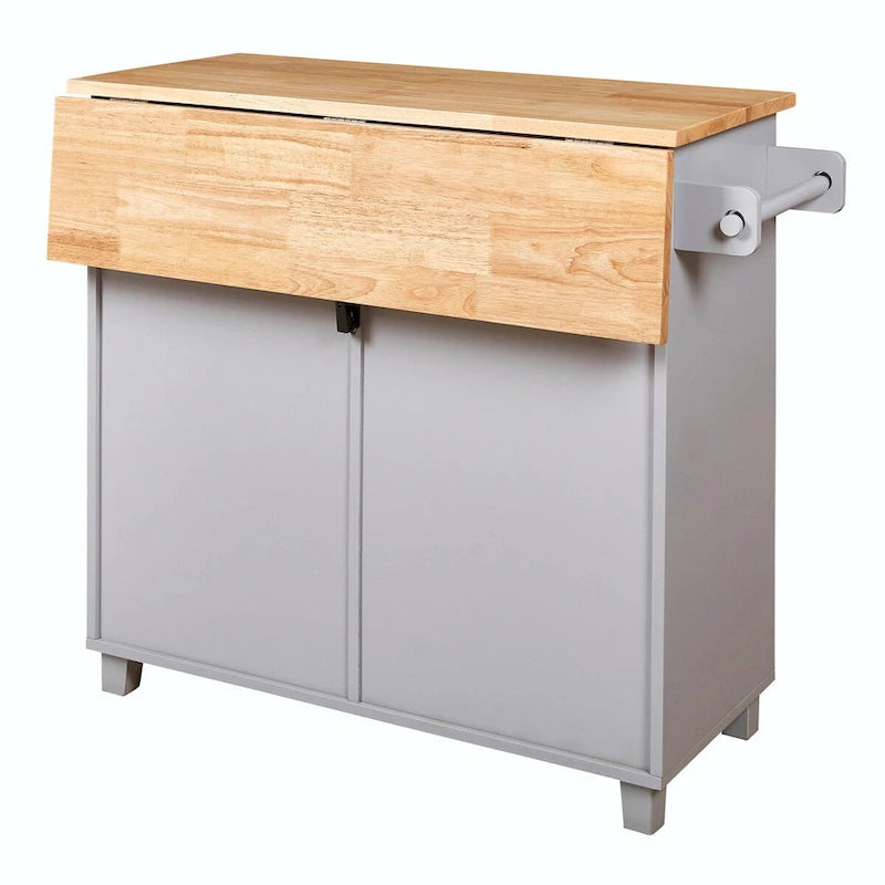 Îlot de cuisine avec plateau en bois d'hévéa, tiroir spacieux, étagère de rangement interne, roulettes