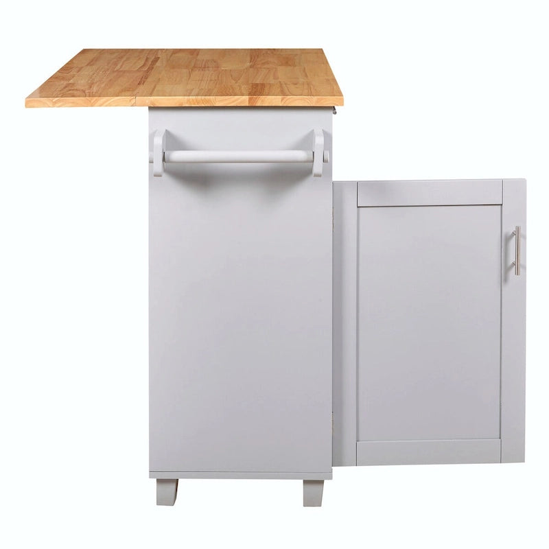Îlot de cuisine avec plateau en bois d'hévéa, tiroir spacieux, étagère de rangement interne, roulettes