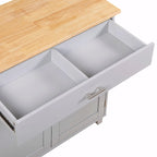 Îlot de cuisine avec plateau en bois d'hévéa, tiroir spacieux, étagère de rangement interne, roulettes