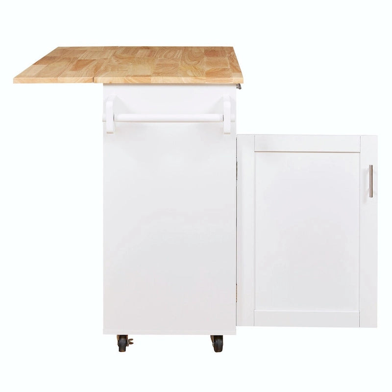 Îlot de cuisine avec plateau en bois d'hévéa, tiroir spacieux, étagère de rangement interne, roulettes