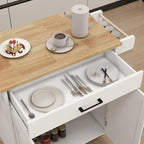 Desserte de cuisine en bois d'hévéa blanc avec étagères réglables et porte-serviettes