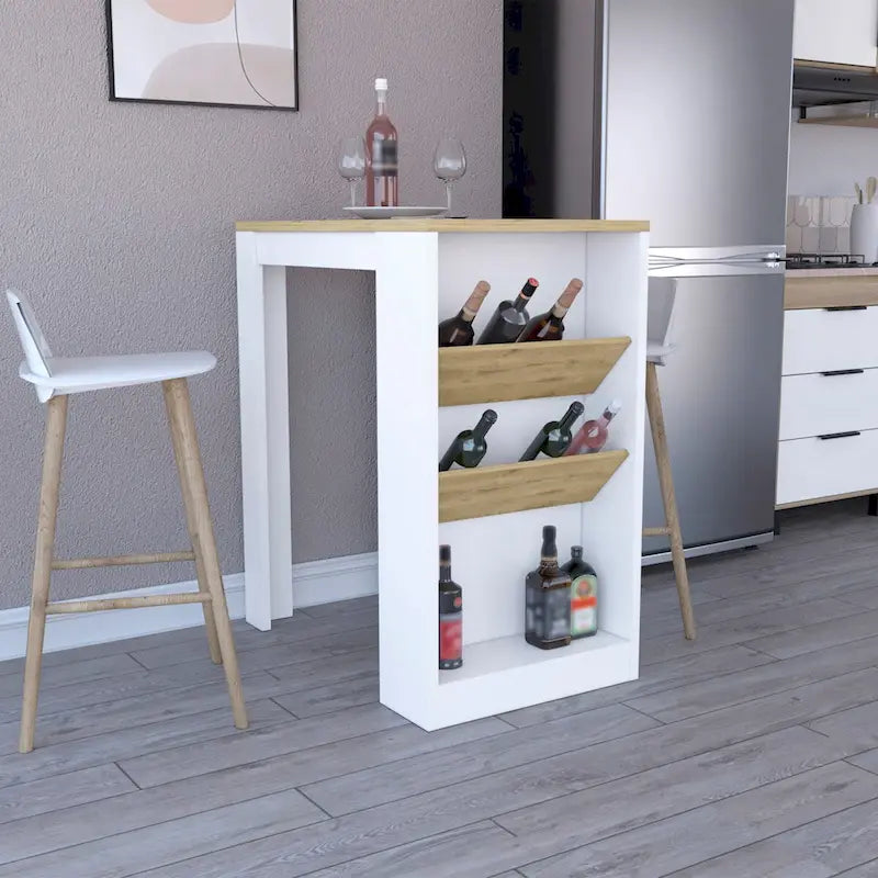 Îlot de cuisine, trois étagères, finition wengé noir / chêne clair