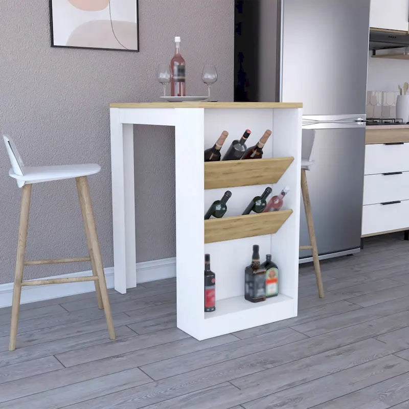 Îlot de cuisine, trois étagères, finition wengé noir / chêne clair