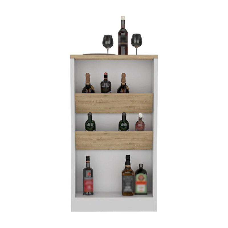 Îlot de cuisine, trois étagères, finition wengé noir / chêne clair