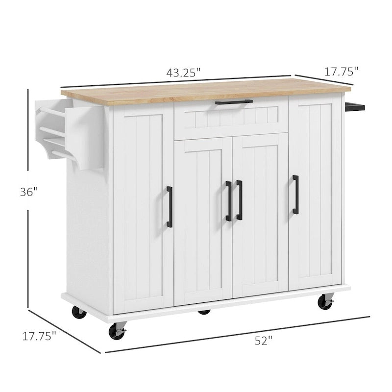 Îlot de cuisine sur roulettes, Desserte de cuisine roulante avec plateau en bois d'hévéa