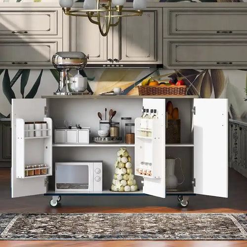 Îlot de cuisine de 131,06 cm (L) de style ferme avec abattant, étagère de rangement interne et trois portes