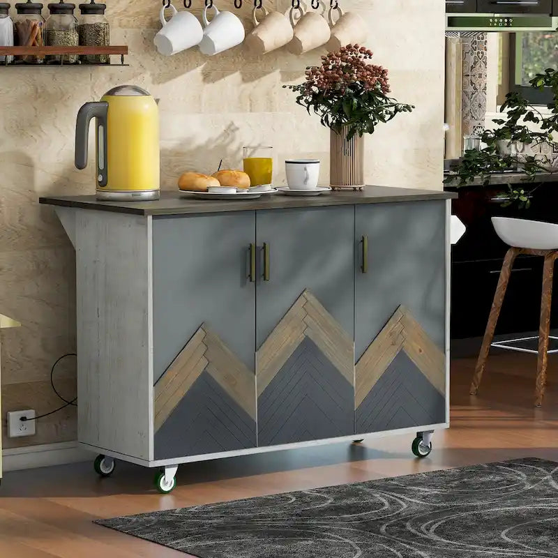 Îlot de cuisine de 131,06 cm (L) de style ferme avec abattant, étagère de rangement interne et trois portes
