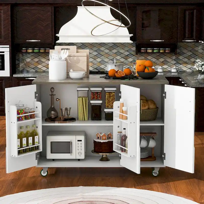 Îlot de cuisine de 131,06 cm (L) de style ferme avec abattant, étagère de rangement interne et trois portes