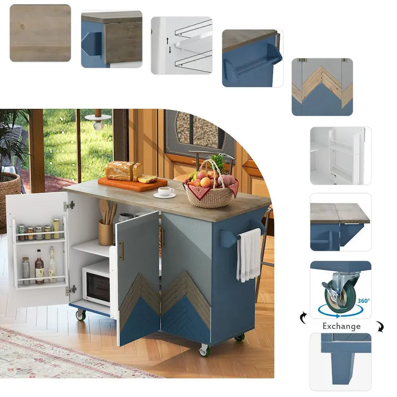 Îlot de cuisine de 131,06 cm (L) de style ferme avec abattant, étagère de rangement interne et trois portes