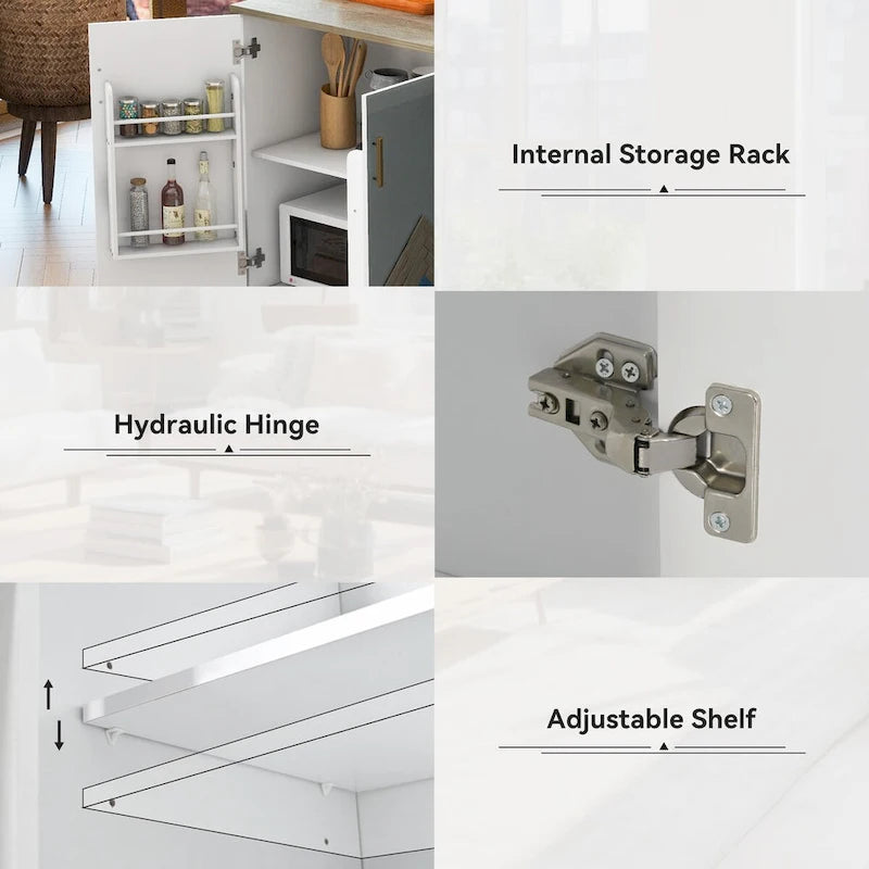 Îlot de cuisine de 131,06 cm (L) de style ferme avec abattant, étagère de rangement interne et trois portes